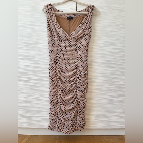 Majorelle ruched bodycon midi polka dot nude dress - Picture 2 of 7